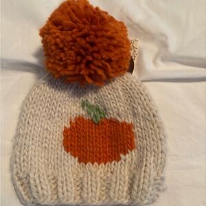 Kids' Pumpkin Knit Beanie - Orange and Cream NWT